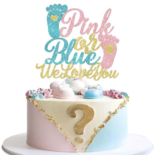 1 Stück Pink or Blue We Love You Cake Topper Enthüllung des Geschlechts Tortendeko Baby-Dusche Geschlechts Enthüllung Kuchen Deko für Kinder Jungen Mädchen Geburtstag Kuchen Dekoration Party Hellrosa