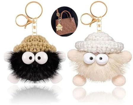 YANGWEN Porte-Clés en Peluche Douce avec Pompon, Lot de 2 Adorables Porte-Clés Mignons pour Fille - Accessoire pour Sac/Sac à Dos/Clés de Voiture (Toucher Doux)