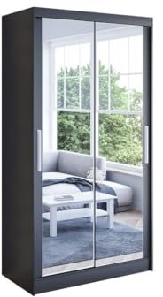 K7 Armoire à portes coulissantes 100 x 200 x 58 cm avec miroir - Meuble de chambre à coucher - Armoire multifonction - Noir