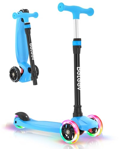 BELEEV A3 Roller Kinder 3 Jahre, 3 Räder Scooter Kinder mit LED Leuchtende Räder, 5 Höhenverstellbare, Lean to Steer, Rutschfestes Deck, Premium Kinderroller 3-12 Jahre Mädchen Jungen, Dreiradscooter