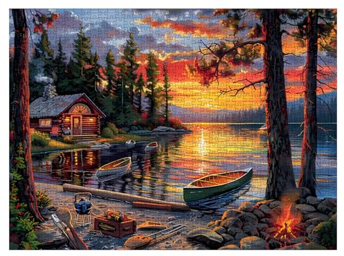 Puzzle 1000 Teile Erwachsene, Klassische Puzzles Rechteckig, 70 x 50cm Kanusee Jigsaw, 1000 Puzzle Weihnachts Geburtstags Geschenke für Familie Freunde, Graues Papppuzzle für Erwachsene