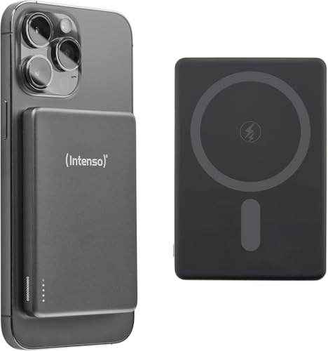 Intenso MW5000 Magnetische Powerbank 5000 mAh - MagSafe kompatibel | Wireless Charging 15W, USB-C PD 20W, Ultraflach & Kompakt, Mobiler Ersatzakku für iPhone 12 bis 17, Grau
