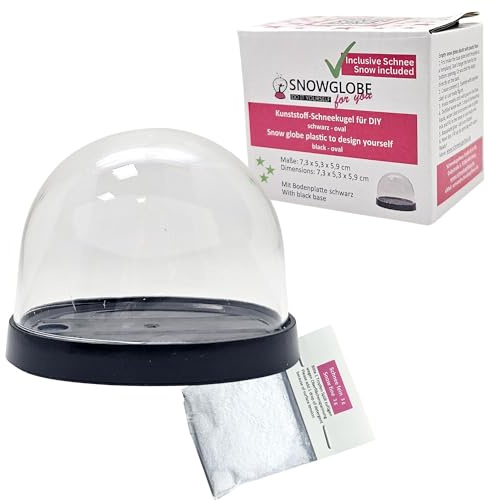 Snowglobe-for-You | Bastelset DIY Schneekugel kompabitel mit FIMO mit 1 x Schnee | Do it Yourself Schneekugelset Kunststoff | Form oval 72 x 61mm | Sockel schwarz | 40132