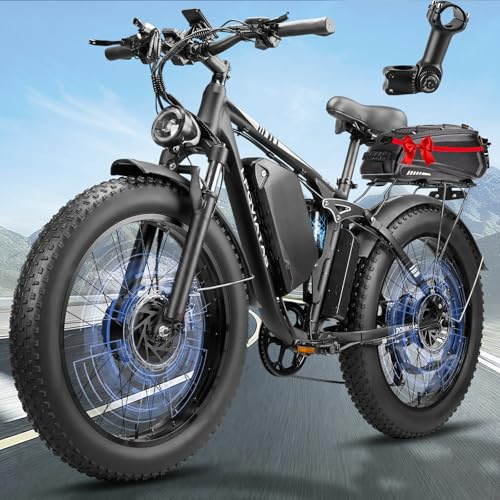 9000W-Peak-Dual-Motor-Ebike for Adults-Women-Men,52V 34AH Full-Suspension-Mountain-Bike for Off-Road Snow Sand,42-46MPH-Fast-Hunting-E Bike,24*4 AWD Off-Road-Fat-Tire-Electric-Bike-Bicycle-DirtBike