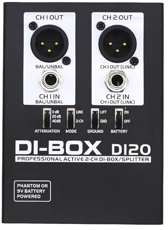 2 Channel Active Direct Box Active with Output Ground Lift for Live Sound Studio Equipment