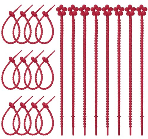 sourcing map Lot de 20 attaches de câble en silicone réutilisables pour sacs alimentaires pour cuisine, maison, collation, pain, bonbons, bureau, voyage, rouge foncé
