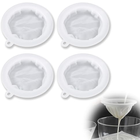 4 Pcs Filtre à Tamis Fin en Nylon, 13 cm Tamis Cuisine, 200/300/400/450 Maille Filtres à Entonnoir de Cuisine Insert D'entonnoir, Passoire Plastique pour Café Jus Lait