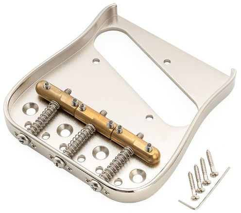 Musiclily Ultra BT013 54mm Brass Plate Compensated 3-Saddle Bridge Nickel | 2-1/8 inch String Spacing, Full Solid Brass, Curved, for Tele Style Guitar