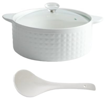 XYUERU Ceramic Soup Tureen with lid and ladle, 2L Serving Dish with Glass lid, Elegant Soup Bowl for soups and stews, Ceramic Bowl Microwave and Dishwasher Safe