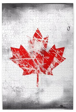 Retro Canada Flag Picture puzzle.Wooden Jigsaw Puzzle for Adults Kids, Challenging jigsaw puzzle decorations