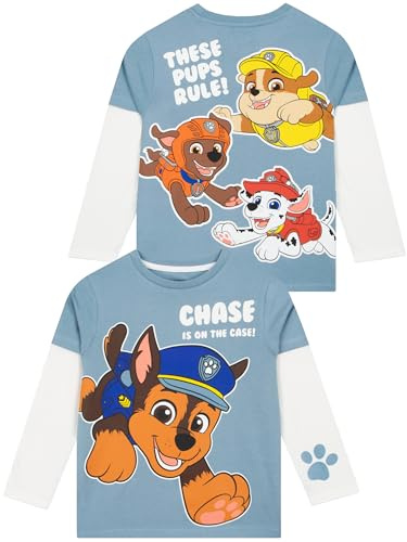 PAW PATROL Jungen Tshirt, Cooles T Shirt Jungen Mit Chase Und Marshall, T-Shirt Kinder Aus Baumwolle Mit Lange Ärmel