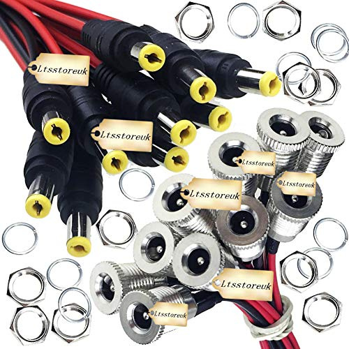 Ltsstoreuk - 10 connettori di alimentazione DC 8A-10A, 5,5 x 2,1 mm, adattatore femmina filettato con cavo+10 cavi da 5,5 mm x 2,1 mm, 12 V in rame puro DC