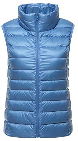 LAEMILIA Gilet Duvet Femme Doudoune sans Manche Col Roulé Grande Taille Veste Légère Automne Hiver Blouson Casual Compressible avec Sac de Rangement Couleur Unie Bleu clair EU 40