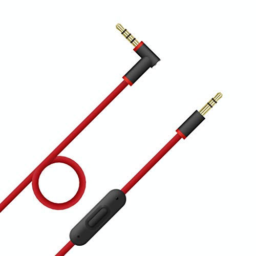 Beats Cord Replacement Audio Cable with in-line Microphone and Control for Beats by Dr Dre Headphones Solo Studio Pro Detox Wireless Mixr Executive Pill (Red/Black)