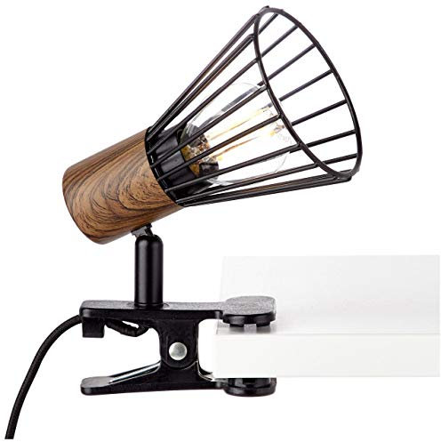 BRILLIANT lampe Lampe à pince Manama bois foncé/noir mat | 1x D45, E14, 28W, adapté aux lampes à suspension (non inclus) | Échelle A ++ à E | Avec interrupteur à cordon