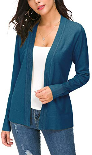 EXCHIC Donna Casuale Lunghe Maniche V Collo Aperto Fronte Maglia Cardigan