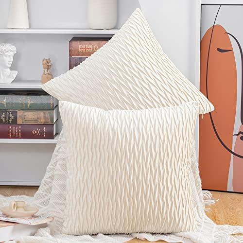 Madizz 2er Set Samt Dekorativ Zierkissenbezüge Luxus Stil Kissenbezug für Sofa für Schlafzimmer Weiß 60x60 cm Quadrat
