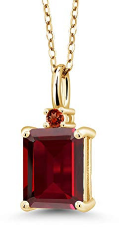 Gem Stone King 18K Yellow Gold Plated Silver Red Garnet Pendant Necklace For Women | 2.66 Cttw | Gemstone January Birthstone | Emerald Cut 9X7MM | With 18 Inch Silver Chain