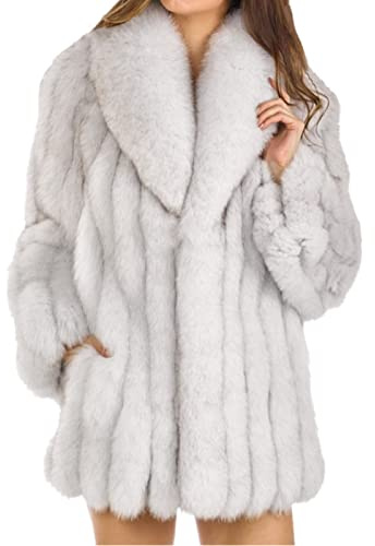 Manteau d'hiver en fausse fourrure de renard pour femme - argent� - Small