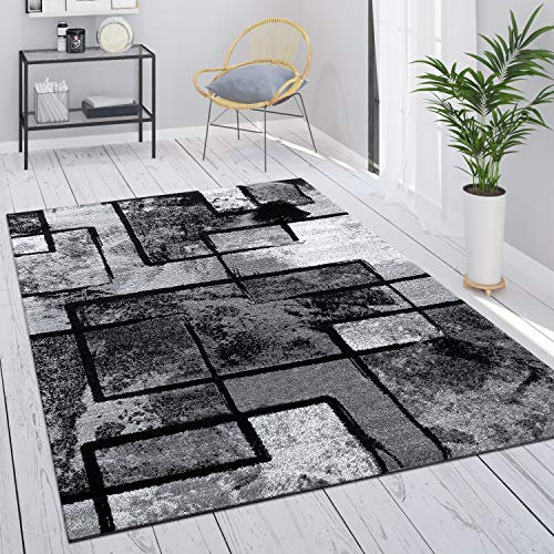 Paco Home Teppich Wohnzimmer Vintage Kurzflor Schlafzimmer Geometrisches Design Modern, Grösse:140x200 cm, Farbe:Grau