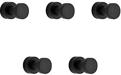 BVL Matte Schwarz Handtuchhaken, 5 Stück Rostfreies Metall Wandhaken, Self Adhesive or Wall Mountable Kleiderhaken für Bad Küche