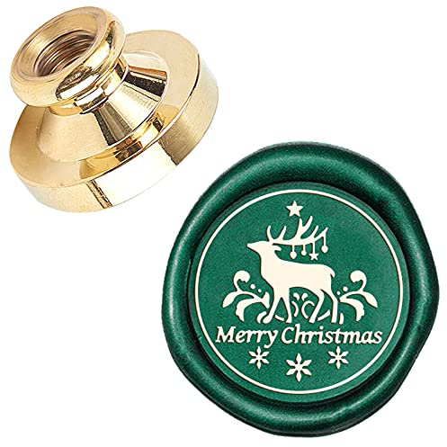 craspire Siegelwachsstempel „Merry Christmas“, Elch, Schneeflocke, Stern, X'Mas EVE, 25 mm, Austauschbarer Wachssiegelstempel, Messingkopf, Für Weihnachtseinladungen, Umschläge, Karten, Feiertage