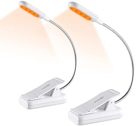 VAVOFO Clip On Rechargeable Reading Light, 7 LEDs with 3 Colortemperature 9 Brightness Levels Book Lights for Reading in Bed with Power Indicator for Bookworms Black (2-Pack White)