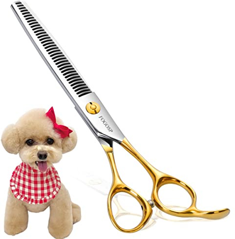 FOGOSP Dog Thinning Shears for Grooming 36 Teeth 6.5 Dog Blending Shears for Grooming Small Medium Dogs Professional Pet Thinners Blenders Scissors for Right Groomer(Blender, Gold)