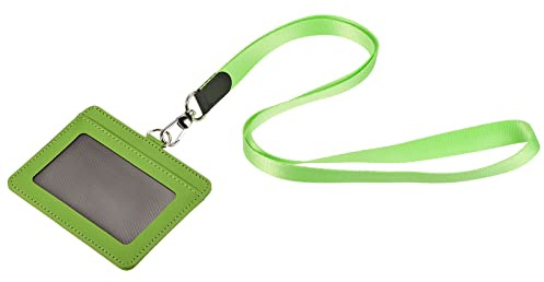 sourcing map Ausweishalter 10,4 cm horizontaler ID-Halter aus PU-Leder mit 2 Kartenfächern und abnehmbarem Umhängeband Grün für ID-Namensschild-Zugangskarte