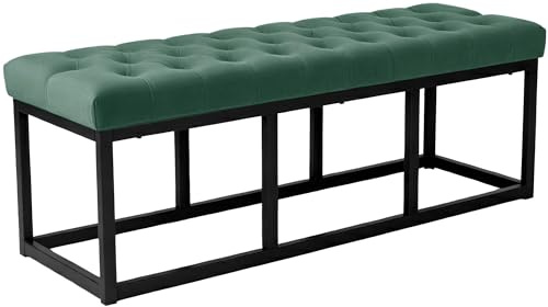 CLP Sitzbank Polson, modern, schwarzes Metallgestell, gestepptes Samt, Bodenschoner, für Wohnzimmer, Flur oder Schlafzimmer Farbe grün Größe 120 cm