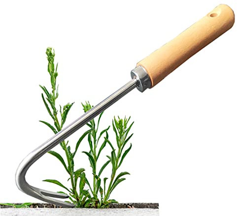ENLACE Unkrautstecher Edelstahl Garten Manueller Weeder Wurzeljäter Gartengerät,Unkrautjäter mit Holzgriff,Wurzeljäter Unkrautgabel für Garten zum Graben, Umpflanzen, Jäten