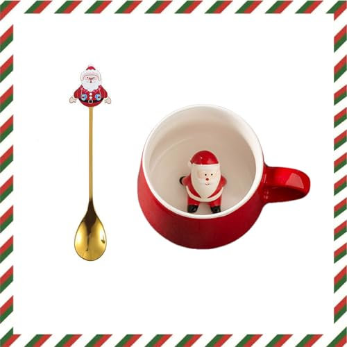 Xfeyaqlo 3D Tazza, Natale Regali, Albero, Pupazzo di Neve, Renna, Ideale Come Regalo per Amici e Familiari, Ceramica, Rossa, 350ml (Babbo)