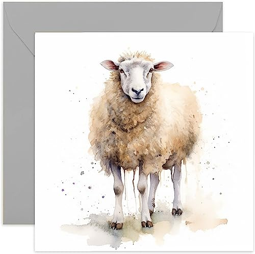 Old English Co. Aquarell-Schaf-Grußkarte zum Geburtstag – niedliche Geburtstagskarte für Mama, Oma, Schwester, sie – Wildtier-Kunstkarte zum Denken an Sie, Dankeschön, einfach so, Innenumschlag blanko