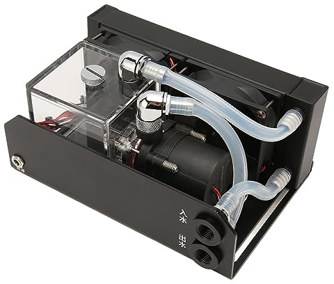 Sxhlseller Pompe de Refroidissement par Eau 12V 10W 300ML, Coque en Alliage D'aluminium, Ventilateurs de Refroidissement Doubles, Tuyau fileté G1/4, Réservoir d'eau 80mm 4000RPM Ventilateur