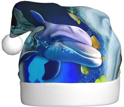 Blaue Marine Leben Weihnachtsmütze, Santa Hut Für Erwachsene Drucken Komfort Plüsch Xmas Hut Für Weihnachten Neujahr Liefert