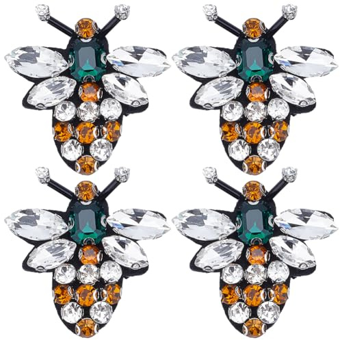 GORGECRAFT 4Pcs Bee Beaded Rhinestone Embroidery Patches Insect Applique Crystal Brooch Sew On Patch for Jeans Jackets Clothing Scrapbooking Handbag Shoes Diy Decorative Patches