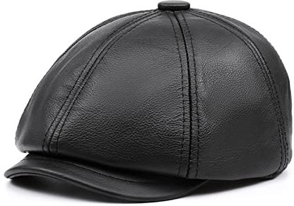 Lederhüte für Herren und Damen Newsboy kappe männer echtes leder herren beret echt kowskin vintage herbst winter gatsby männlich achteckige hut Warmes und süßes Geschenk ( Color : Noir , Size : L(55-5