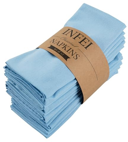 INFEI Serviettes en Tissu en Coton de Couleur Unie - Lot de 12 (17 x 17 Pouces) - pour événements et Usage Domestique (Bleu Ciel)