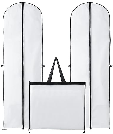 2 Stücke Kleidersack Anzug Lange, 60 x 180 cm Atmungsaktiver Kleidersack, Kleiderhülle mit Reißverschluss Faltbar Mottenfeste Kleidersäcke für Brautkleider, Abendkleider, Lange Mäntel (Weiß)