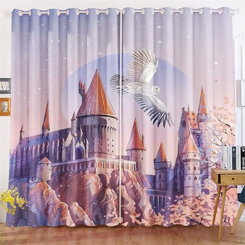 KIDSLOVE Eule Verdunkelungsvorhänge Cartoon-Eule Blickdicht Vorhänge Eule Verdunkelungsvorhang Für Schlafzimmer Kinderzimmer (4,220x215cm(BxH)/ 110x215cmx2)