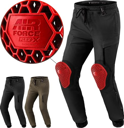 Shima JOGGSTER Motorrad Hose Herren mit Protektoren Airforce Knieprotektoren Motorradhose Kurzgrößen Hosen für Herren Protektorenhose Textilhose Urban Stretch Lang (Männer, Schwarz, 30)
