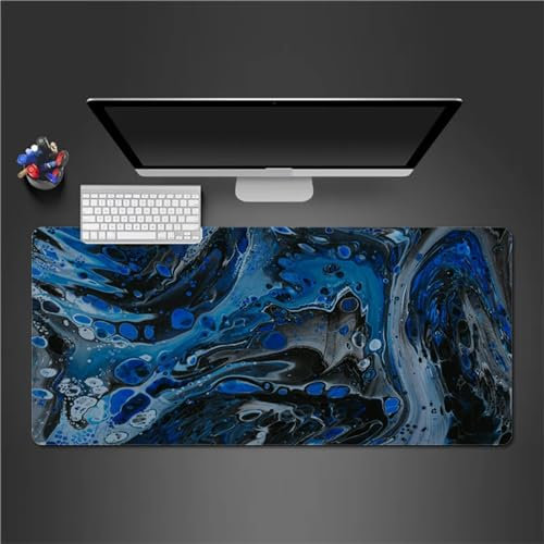 QiHon Gaming Mauspad XXL Blaue Flüssigkeit Großes Mauspad Schreibtischauflage mit Vernähte Kanten Einer speziellen Oberfläche verbessert Geschwindigkeit und Präzision 1200x600x2mm