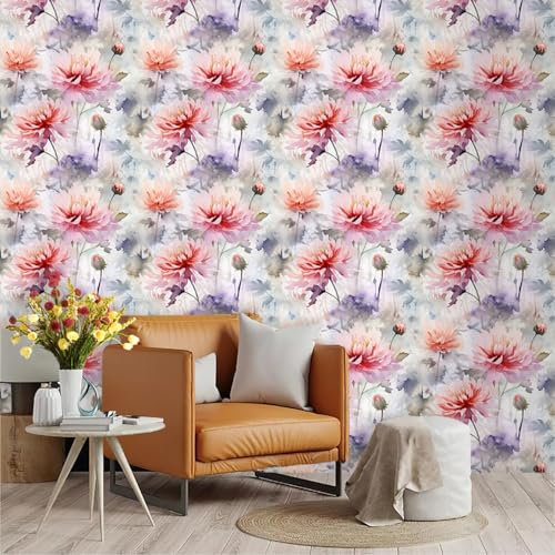 Selbstklebende Tapete Lila Lotus Grey Strukturtapete Wandtattoo Schlafzimmer Tapete Selbstklebend Vliestapete Wallpaper for Living Room Tapeten Leicht zu Entfernen Wandschutzfolie 45x300cm