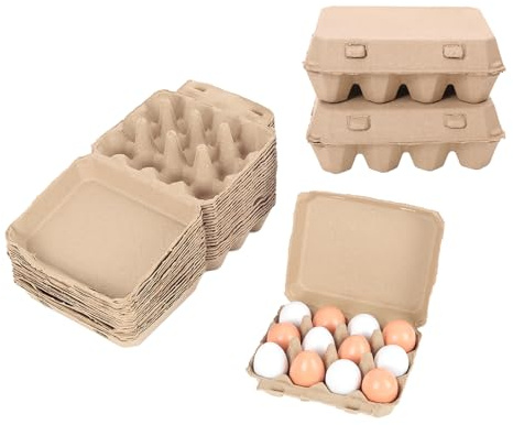 Ccuiicy 25 Pack Egg Cartons Bulk, 3x4 Style Reusable Empty Natural Paper Pulp Egg Cartons, Sturdy Design Egg Holder Containers for Fresh Chicken Eggs