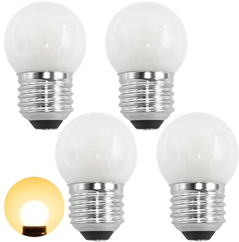 PaeorRorL Night Light Bulbs E26 LED 1.5W (15W Equivalent), G40 E26 Base 150LM Low Wattage Light Bulbs for Night Light Refrigerator, Appliance Bulb,Frosted, 2700K Warm White, CRI 90+,Pack of 4