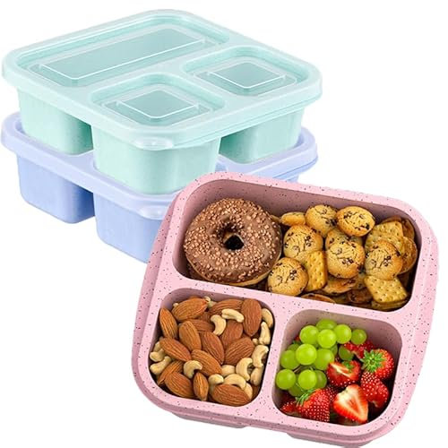 ZHUIYIWIN ZHUYIWIN Snack Boxes (3 Pack), Reusable Bento Lunch Boxes with 3 Compartments for Kids Adults,Divided Food Storage Containers for School Work Travel (Multicolor)