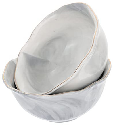 Cabilock 2 Pcs Grey Marble Ceramic Salad Bowls and Rice Bowls for Kitchen and Dining