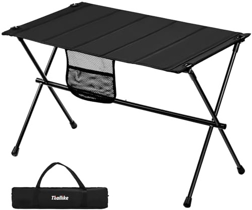 Thallike Campingtisch Klappbar,Aluminium Klapptisch Camping Tisch mit Tragetasche und Netztasche,Ultraleicht Tragbar Picknick-Tisch, Faltbarer Gartentisch für Picknick Garten Reisen (Schwarz)