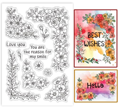 GLOBLELAND Transparente Stempel Mit Pflanzenecken Blumen Und Rosenrand Silikon Stempelsiegel Transparente Stempel Zum Selbermachen Scrapbooking Karten Erstellen von Fotoalben Journalen