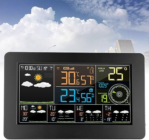 GZKDKZB Estaciones meteorológicas inalámbricas, termómetro higrómetro, Reloj Despertador Digital WiFi con estación meteorológica Digital LCD con Sensor Exterior, para Dormitorio, Oficina,